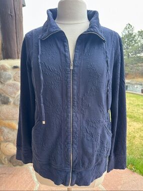 Tommy Bahama Navy Textured Zip-Front  Jacket With High Neck & Pockets